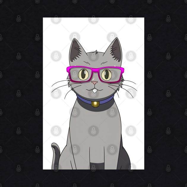 Cute Grey Cat with Nerdy Pink Glasses - Anime Wallpaper by KAIGAME Art